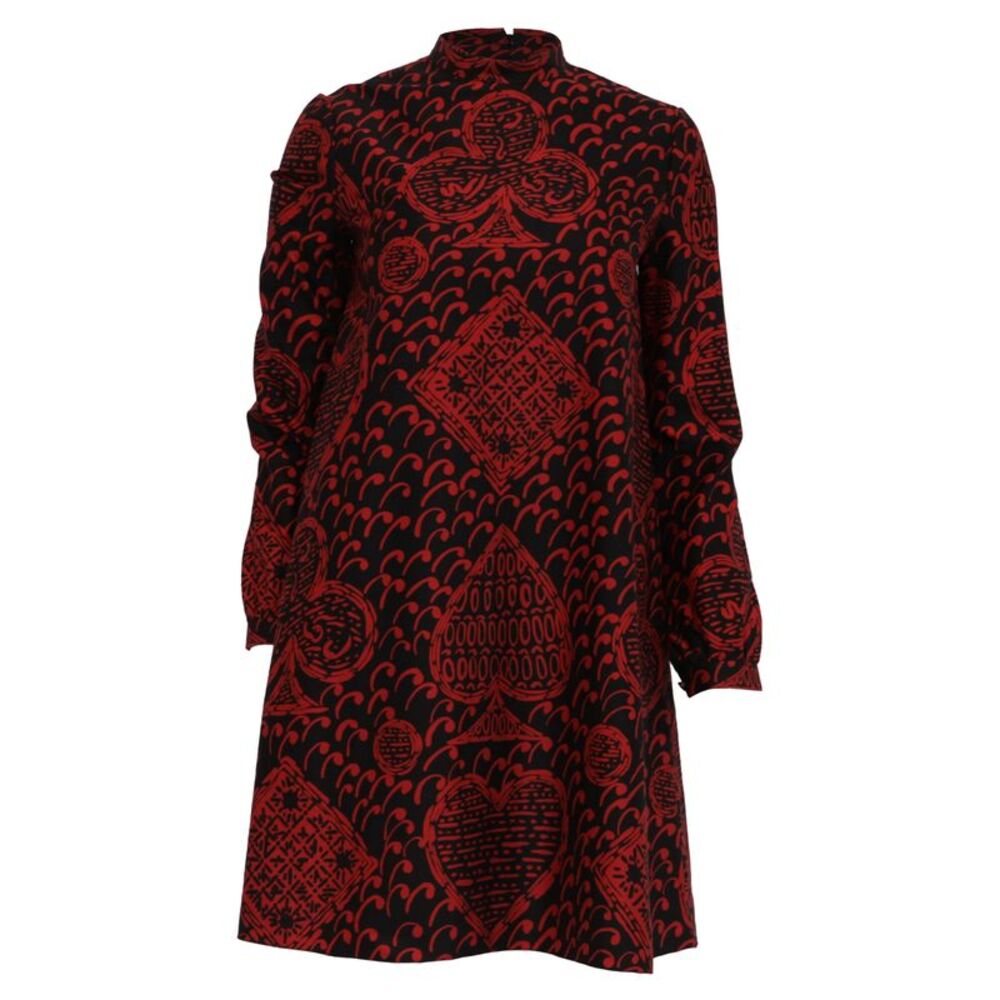 Dior Graphic-Print Long Sleeve Mini Dress in Red Cotton